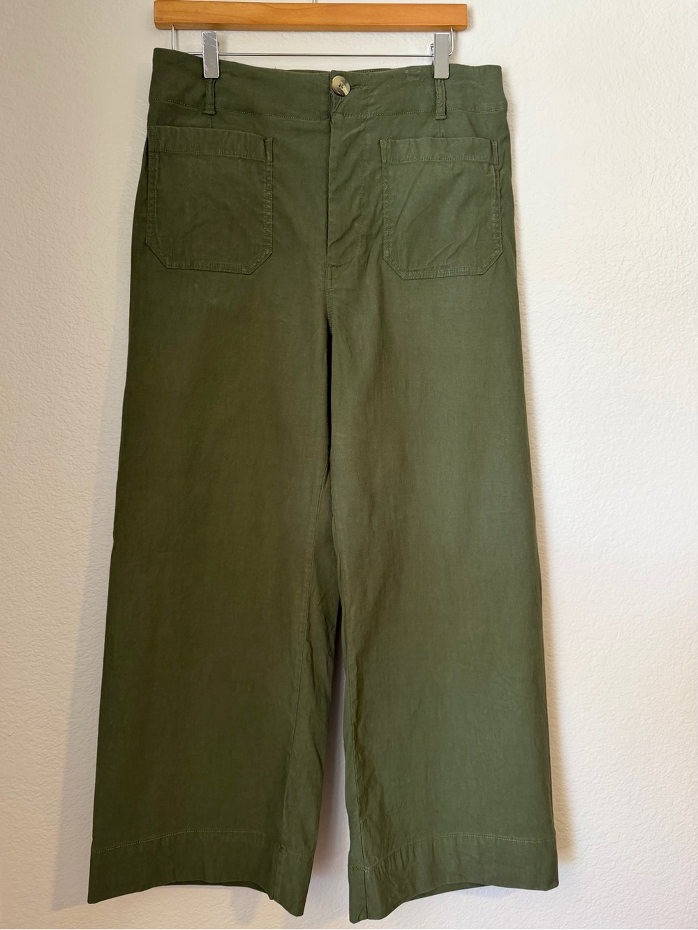 Maeve x Anthropologie Colette Cropped Wide Leg Pants Olive Green Size 31